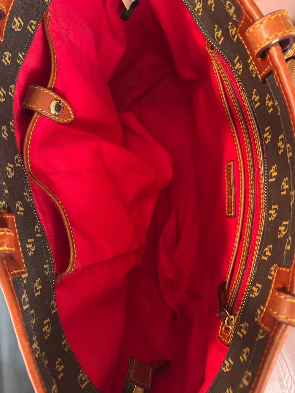 Dooney & Bourke Brown Logo Messenger Bag with Tan Trim